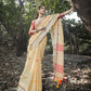 Dusty Beige Zari Woven Border Linen Saree