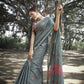 Ash Grey Zari Woven Border Linen Saree