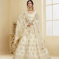 Cream White Heavy Embroidered Net Lehenga