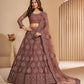 Cinnamon Brown Heavy Embroidered Net Lehenga