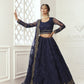Navy Blue Heavy Embroidered Net Bridal Lehenga