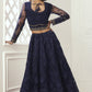 Navy Blue Heavy Embroidered Net Bridal Lehenga