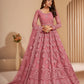 Crepe Pink Heavy Embroidered Net Lehenga