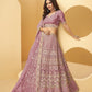 Onion Pink Heavy Embroidered Net Bridal Lehenga