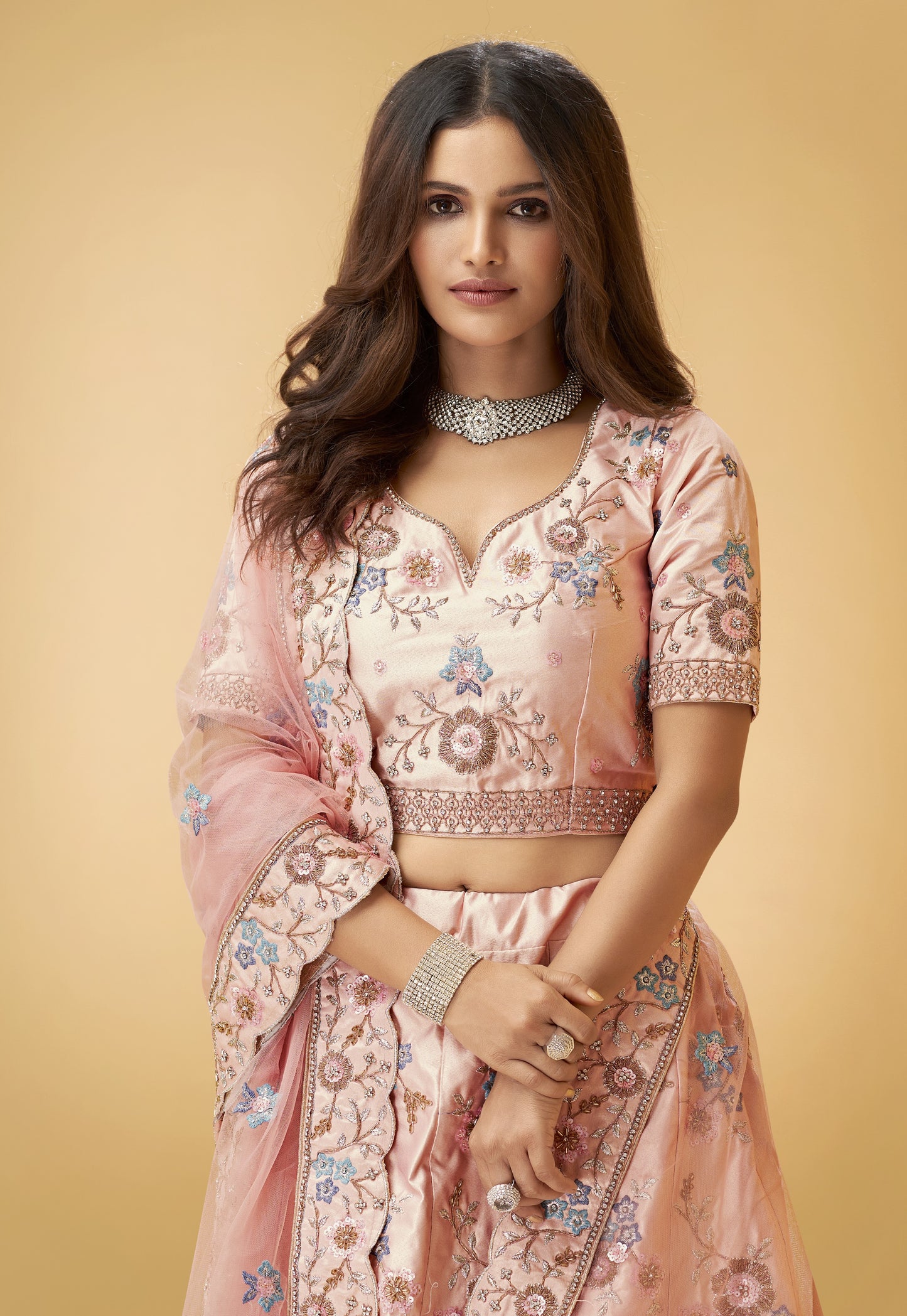 Lemonade Pink Embroidered Bridal Silk Lehenga