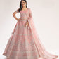 Powder Pink Heavy Embroidered Net Bridal Lehenga