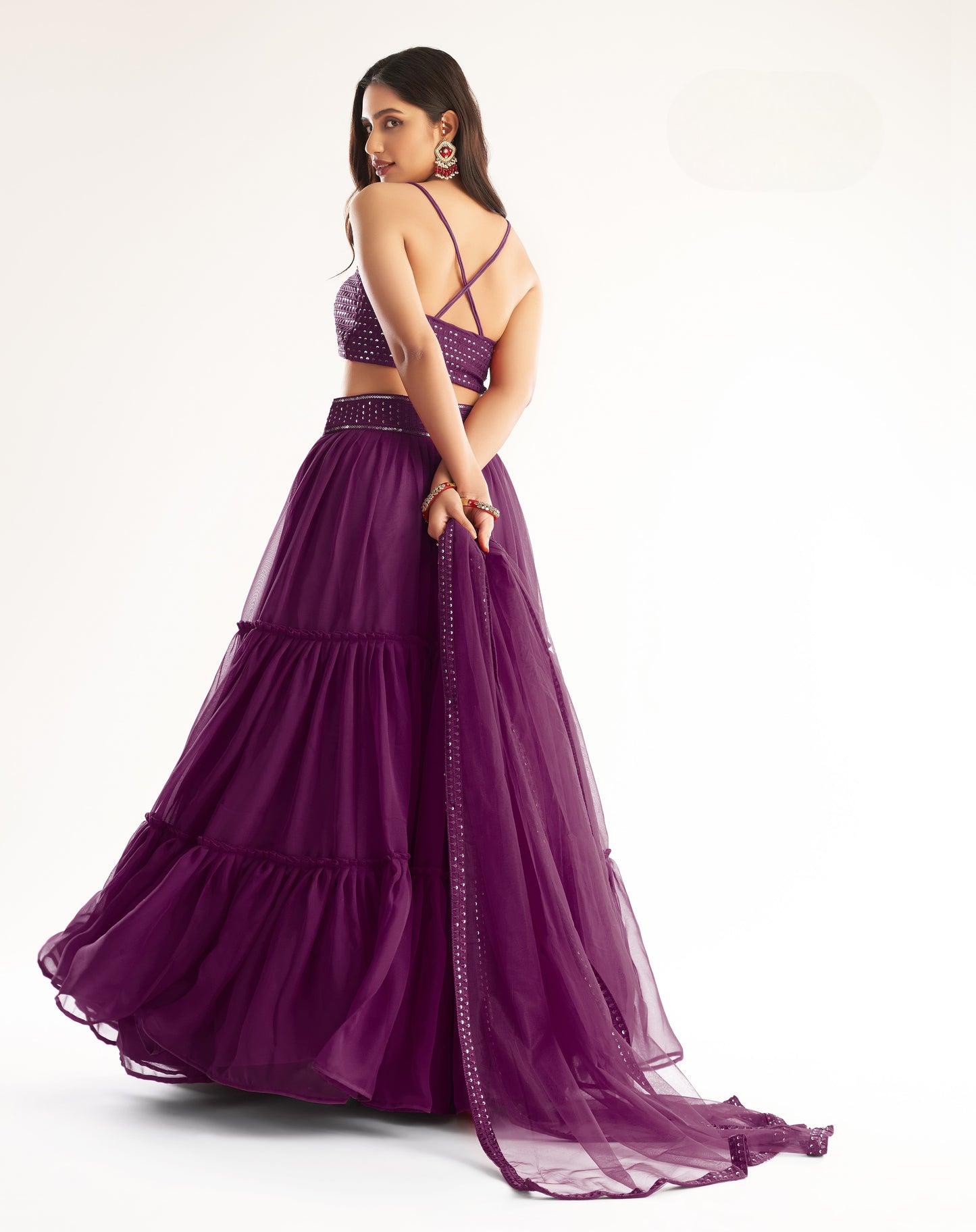 Sangria Magenta Georgette Layered Readymade Lehenga