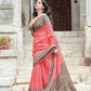 Carnation Red Printed Handloom Cotton Saree