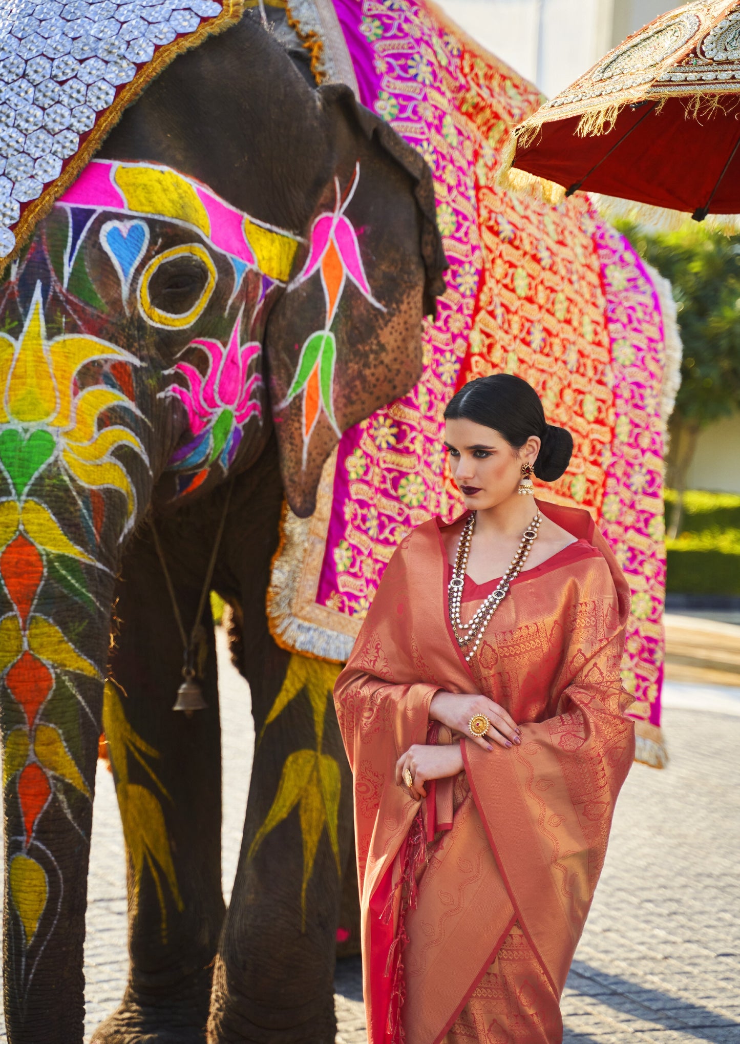 Rose Red Kanjivaram Silk Saree