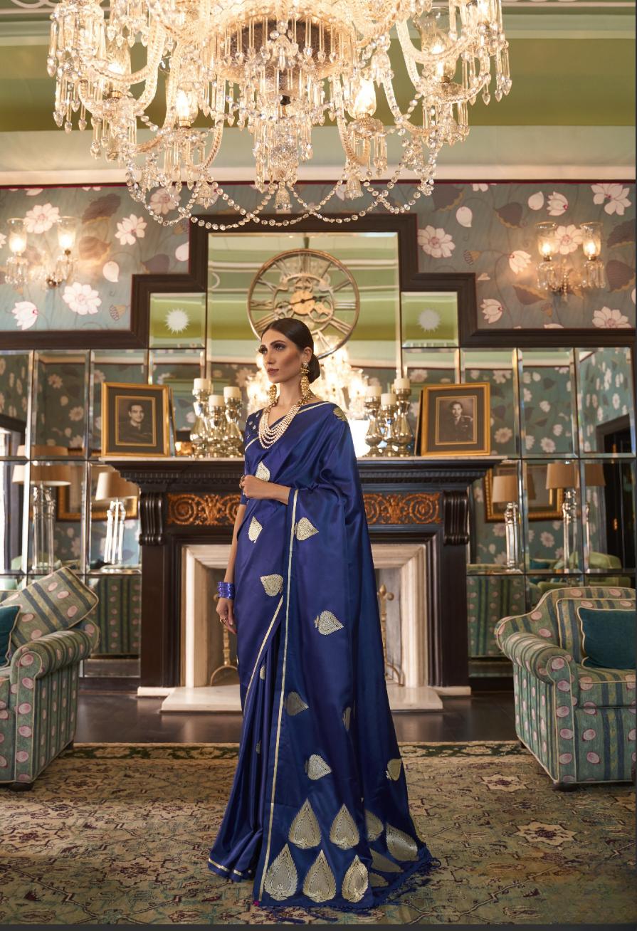 Royal Blue Zari Spades Satin Silk Saree