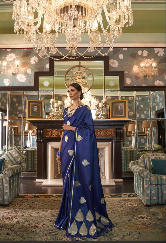 Royal Blue Zari Spades Satin Silk Saree