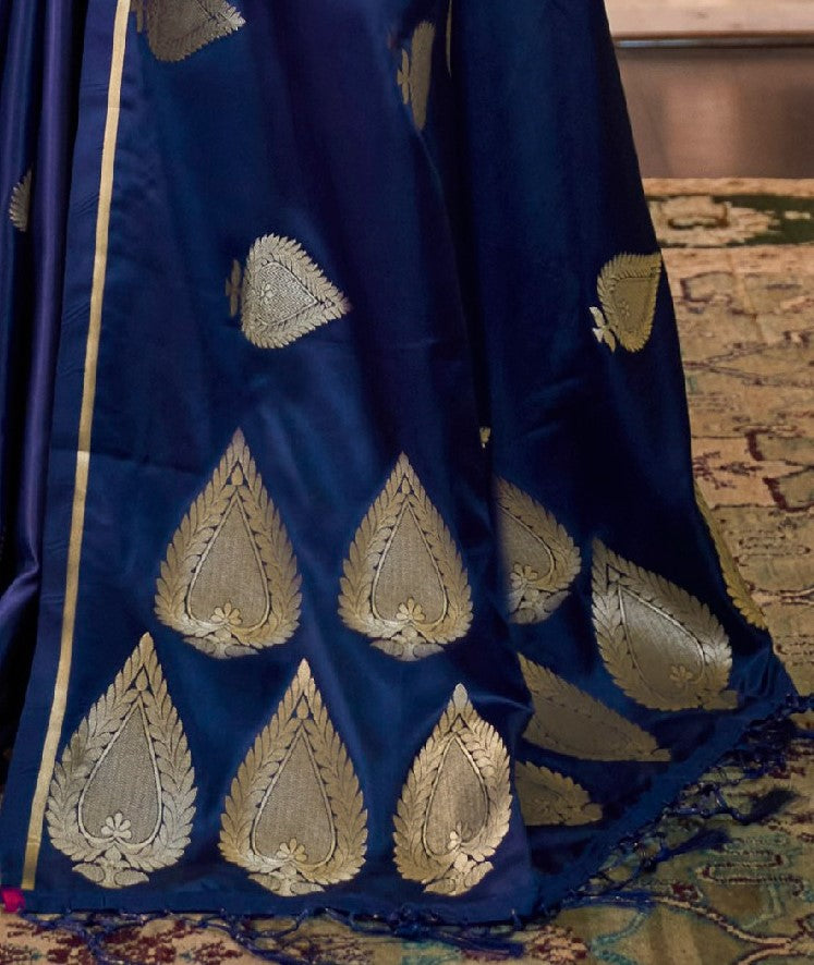 Royal Blue Zari Spades Satin Silk Saree