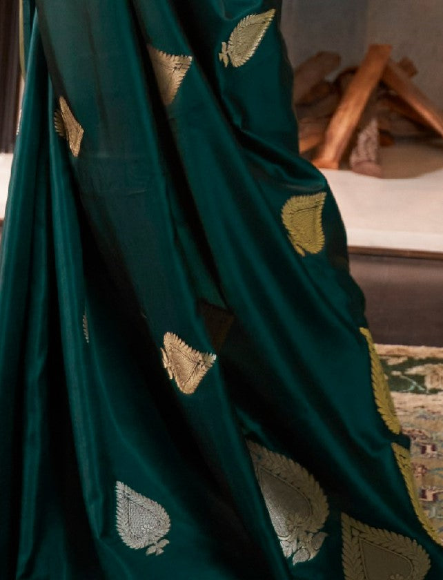 Pine Green Zari Spades Satin Silk Saree