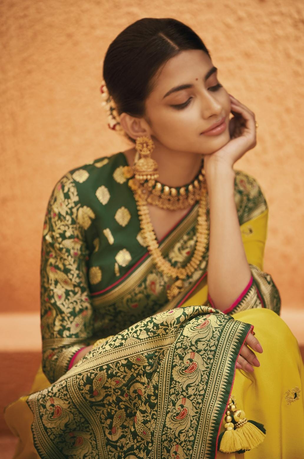 Bright Yellow Paithani Silk Saree With Designer Blouse