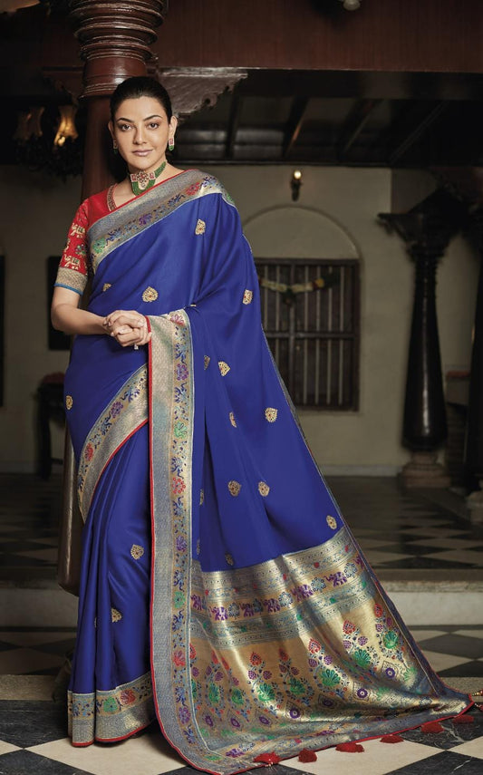Royal Blue Paithani Silk Saree With Designer Blouse