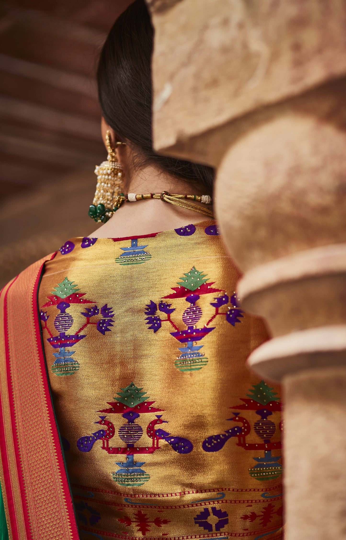 Lush Green Paithani Saree With Designer Blouse