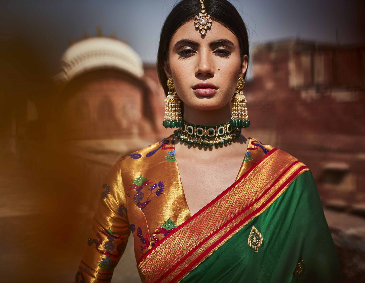 Lush Green Paithani Saree With Designer Blouse