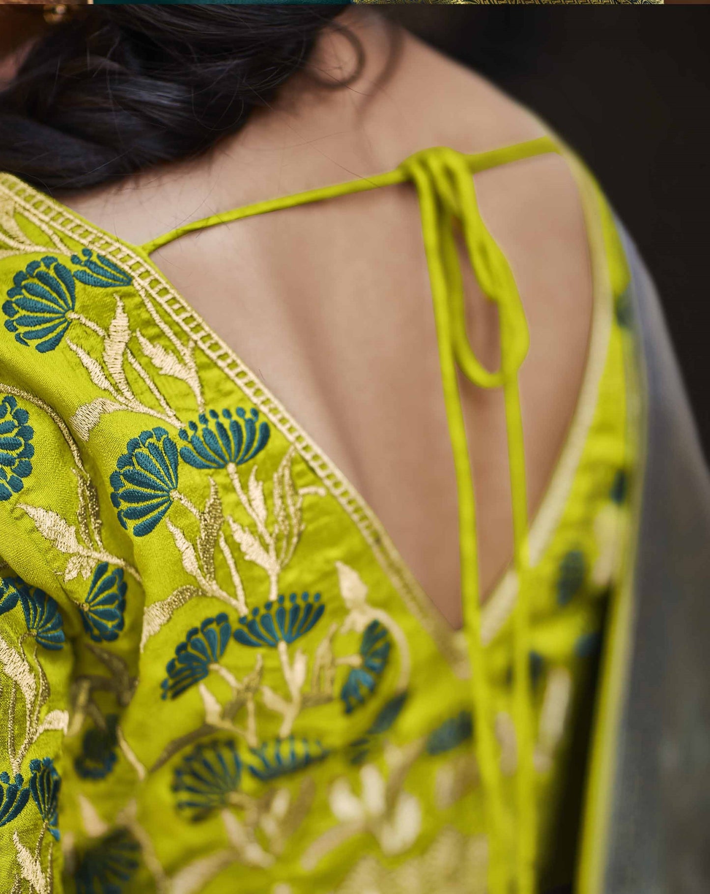 Seaweed Green Silk Saree With Designer Blouse