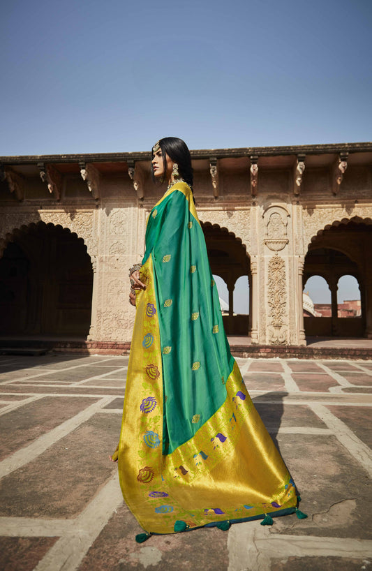 Shamrock Green Paithani Saree With Designer Blouse
