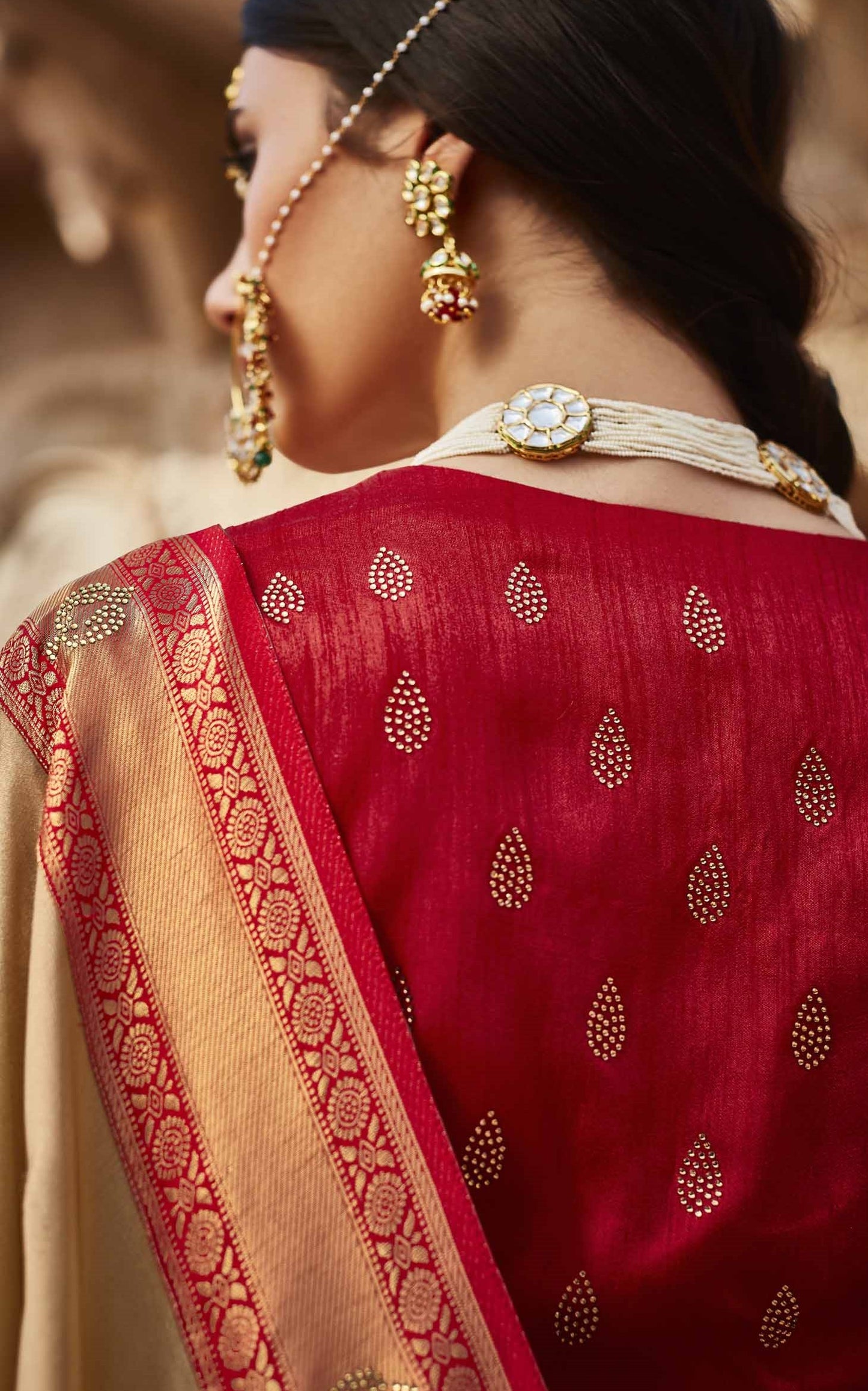 Fawn Brown Silk Saree With Designer Blouse