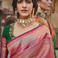 Golden Peach Silk Saree With Embroidered Designer Blouse