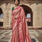 Golden Peach Silk Saree With Embroidered Designer Blouse
