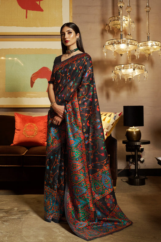 Midnight Black Kashmiri Kani Jamewar Saree