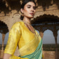 Bright Yellow & Green Silk Saree With Designer Blouse