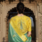 Bright Yellow & Green Silk Saree With Designer Blouse