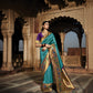Cerulean Blue Silk Saree With Designer Blouse