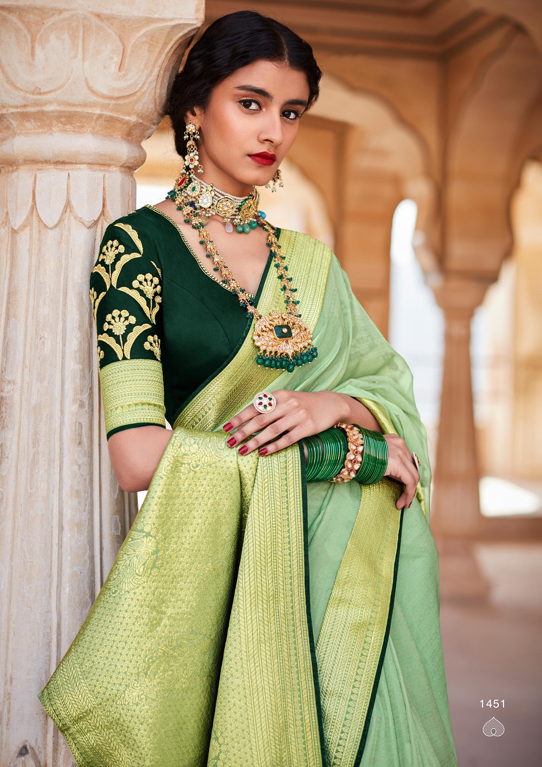 Mint Green Silk Saree With Designer Blouse