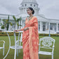 Apricot Peach Weaved Lucknowi Chikankari Saree