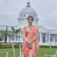 Apricot Peach Weaved Lucknowi Chikankari Saree