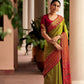 Parrot Green Striped Brasso Silk Saree With Embroidered Blouse