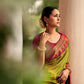 Parrot Green Striped Brasso Silk Saree With Embroidered Blouse