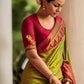 Parrot Green Striped Brasso Silk Saree With Embroidered Blouse