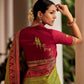 Parrot Green Striped Brasso Silk Saree With Embroidered Blouse