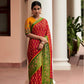 Brick Red Brasso Silk Saree With Embroidered Blouse