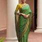 Apple Green & Dark Green Brasso Silk Saree With Embroidered Blouse