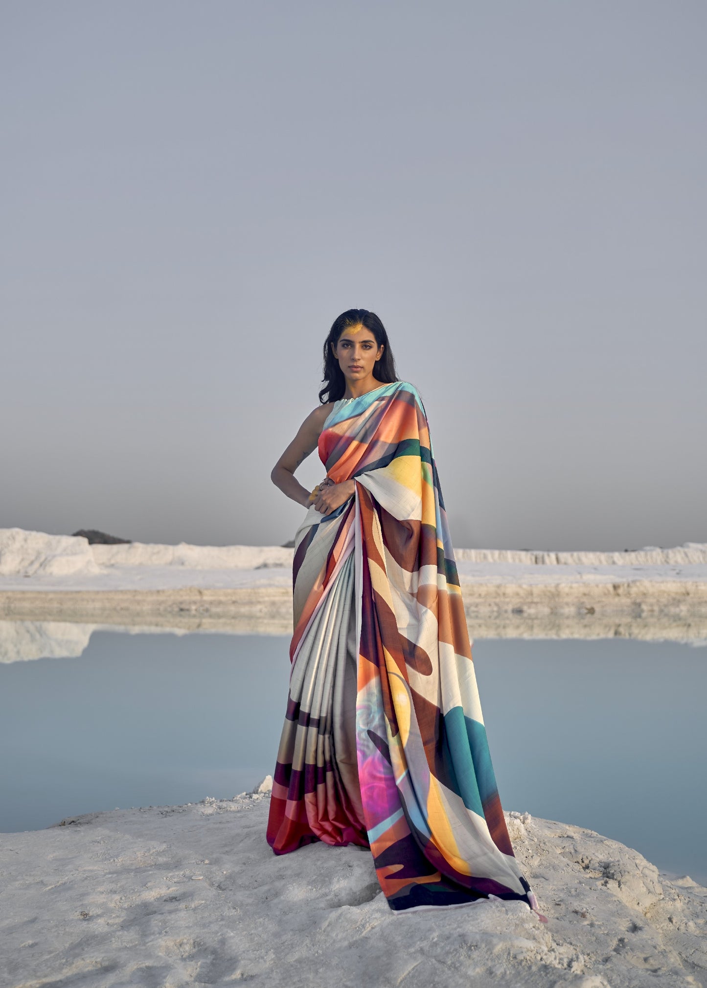 Color Burst Print Satin Crepe Silk Saree