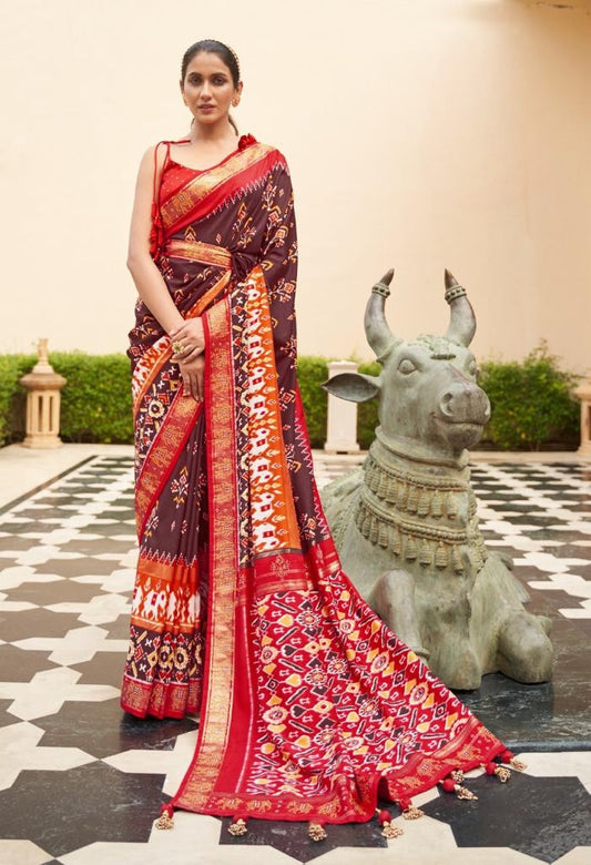 Chocolate Brown Patola Silk Saree
