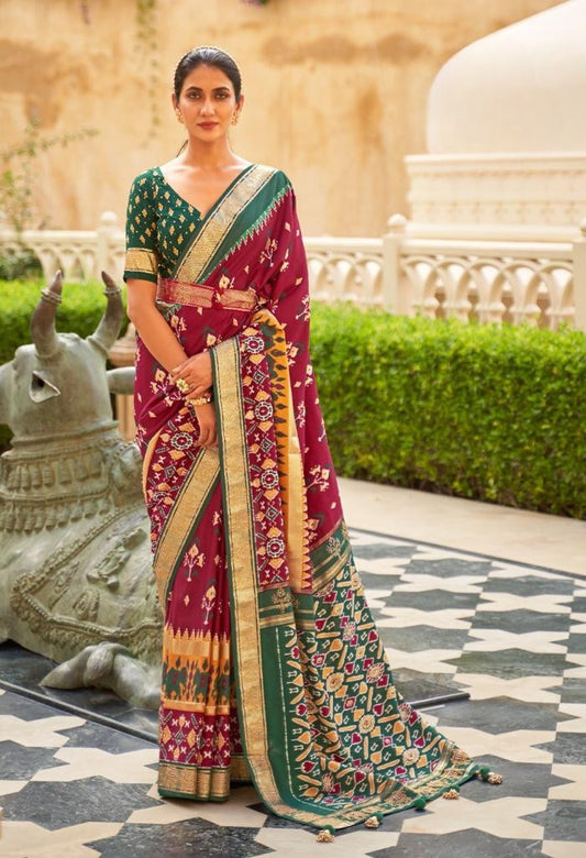Sangria Maroon Patola Silk Saree