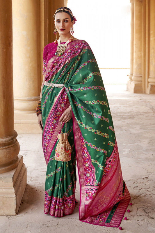 Emerald Green Designer Patola Silk Saree