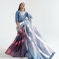 Blue and Red Printed Satin Crepe Silk Saree
