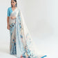 Pearl White Printed Satin Crepe Silk Saree