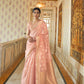 Salmon Peach Zari Woven Linen Saree