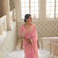 Blush Pink Zari Woven Linen Saree