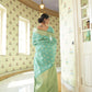 Silvertree Turquoise Zari Woven Linen Saree