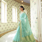 Silvertree Turquoise Zari Woven Linen Saree