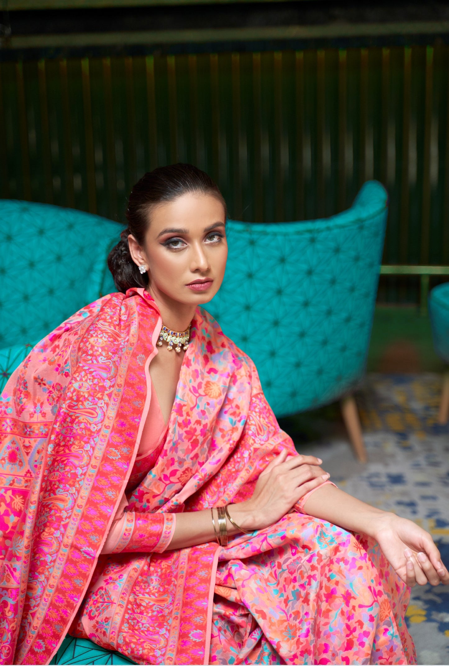 Bright Pink Kashmiri Weaved Jamewar Saree